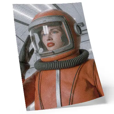 Premium wall art modern orange space figure in a spacesuit