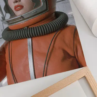 Premium wall art modern orange space figure in a spacesuit