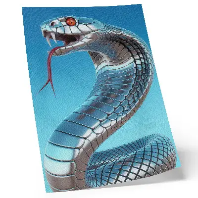 Decorative poster metallic snake with blue background and red intensity