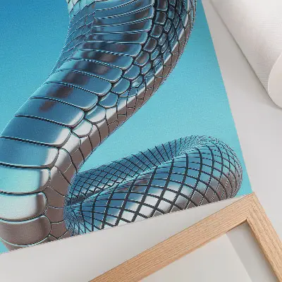 Decorative poster metallic snake with blue background and red intensity