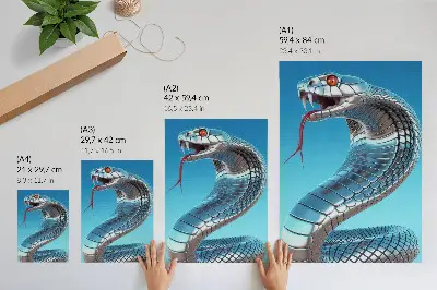 Decorative poster metallic snake with blue background and red intensity