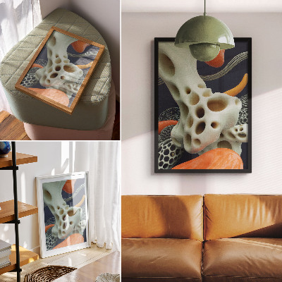 Premium wall art Abstract forms cream orange navy blue