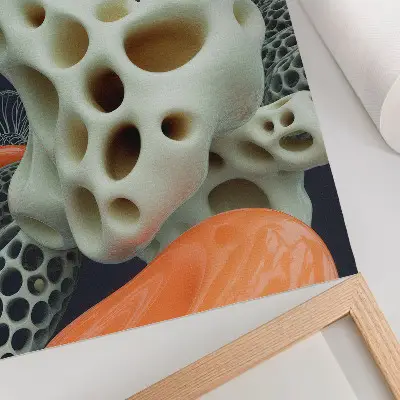 Premium wall art abstract forms in cream orange and navy blue