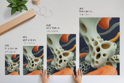 Premium wall art Abstract forms cream orange navy blue