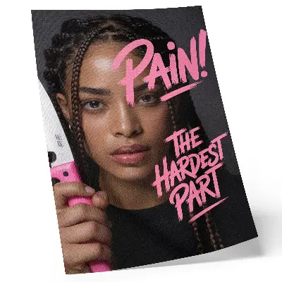 Decorative poster with pink lettering and a dynamic atmosphere