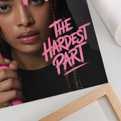 Decorative poster with pink lettering and a dynamic atmosphere