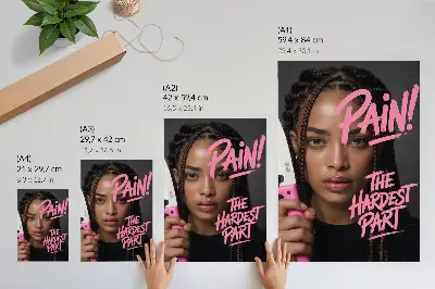 Decorative poster with pink lettering and a dynamic atmosphere