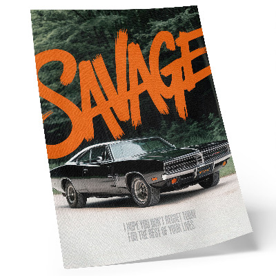 Poster Classic car orange lettering nature theme