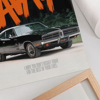 Poster Classic car orange lettering nature theme
