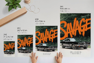 Poster Classic car orange lettering nature theme