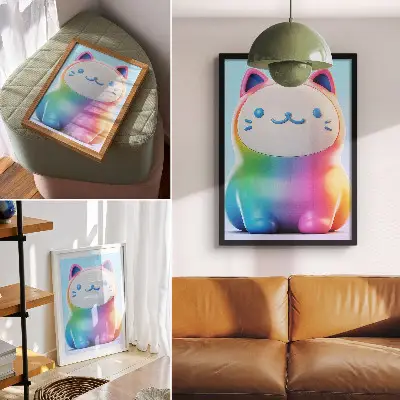 Premium wall art rainbow cat in a modern gradient style