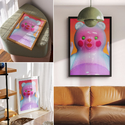 Decorative poster Colorful teddy bear, vivid colors, modern composition