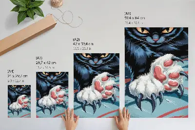 Premium wall art cat with claws in vivid colors with intense dynamics