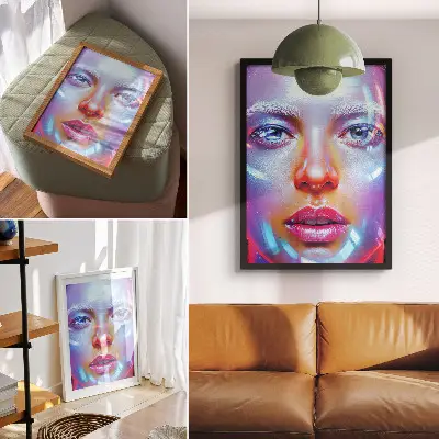 Futuristic portrait poster with energetic colors