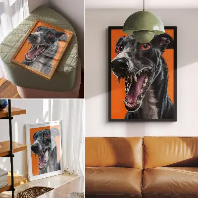 Poster black fur on an orange background with expressive details