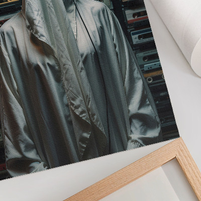 Art print A figure in white in front of a wall of cassette tapes