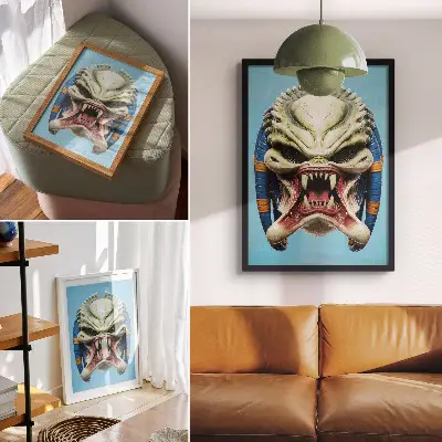 Monster mask wall art a striking design in green and blue