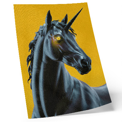 Poster A unicorn on a yellow background, magical and mysterious