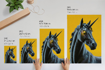 Poster A unicorn on a yellow background, magical and mysterious