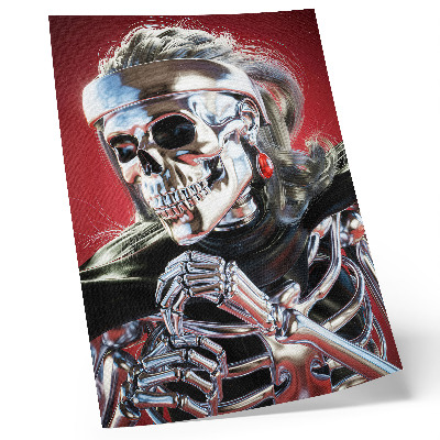 Art print An electrifying silver skeleton against a red background