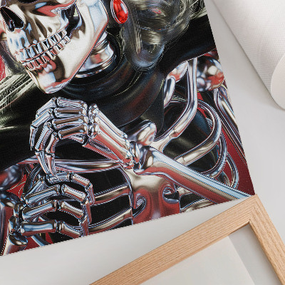 Art print An electrifying silver skeleton against a red background