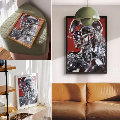 Premium wall art futuristic character motif in black and red