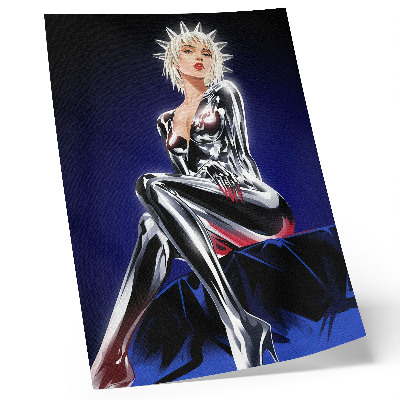 Poster Futuristic figure, shiny elements, intense colors