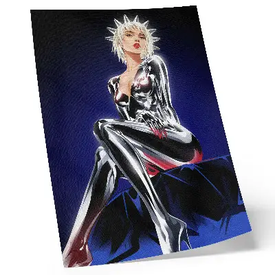 Poster futuristic figure with shiny elements and intense colors