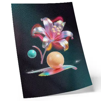 Colorful abstraction with a lily and balls poster