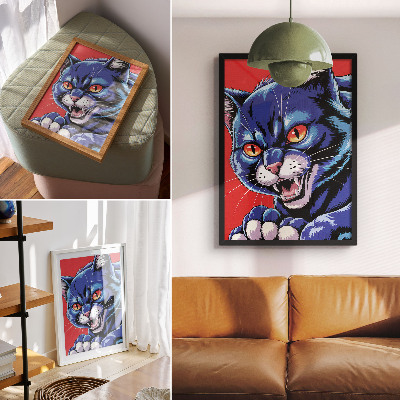 Premium wall art Energetic blue cat with orange accents