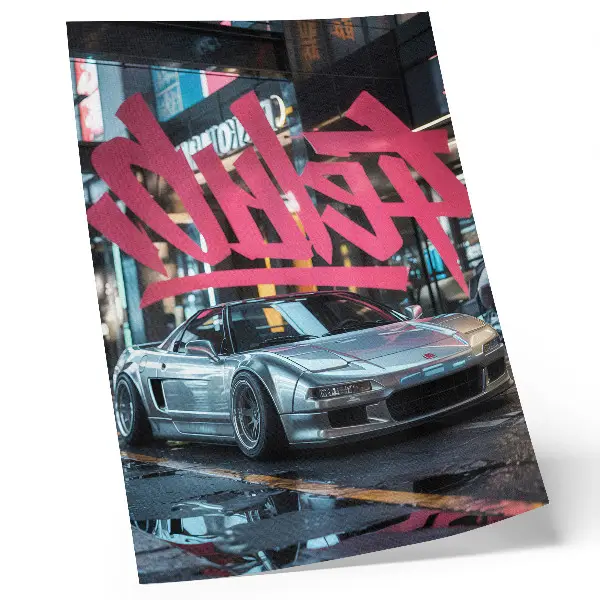 Decorative poster sports car with modern city life graffiti vibe