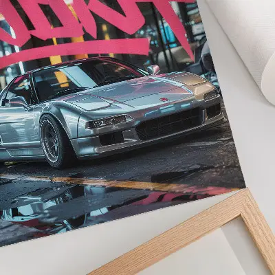 Decorative poster sports car with modern city life graffiti vibe