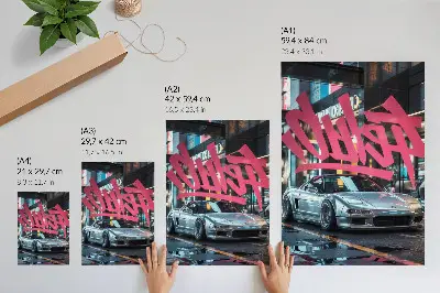 Decorative poster sports car with modern city life graffiti vibe