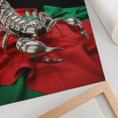 Poster Metallic scorpion on colorful fabric