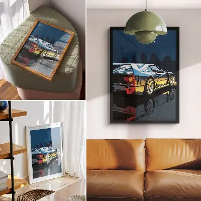 Sports car city night wall art modern elegance edition