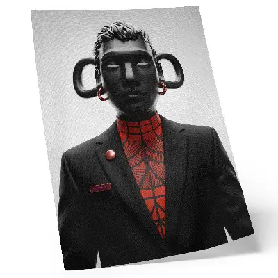 Decorative poster with a futuristic black and red design