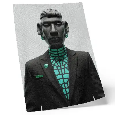 Poster futuristic style with expressive contrasts in turquoise