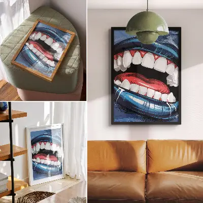 Art print with intense colors and a dynamic lips contrast design