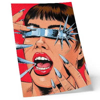 Premium wall art featuring futuristic elements with intense colors and dynamic motion