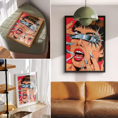 Premium wall art featuring futuristic elements with intense colors and dynamic motion