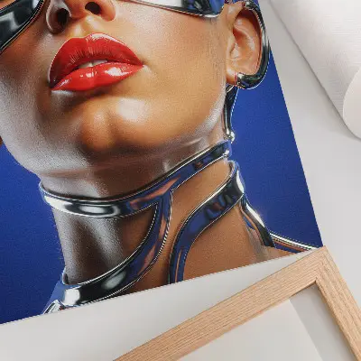 Decorative poster with a futuristic figure in intense colors