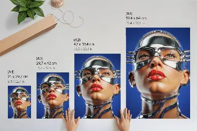 Decorative poster with a futuristic figure in intense colors