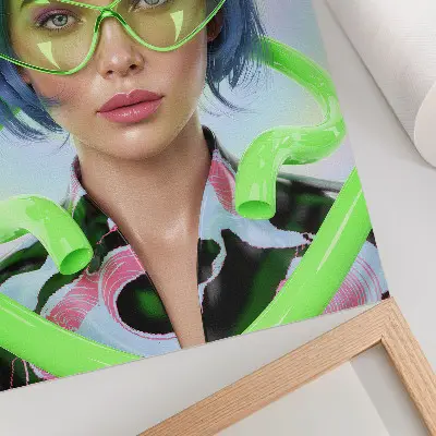 Art print a futuristic portrait of a woman with vibrant energy