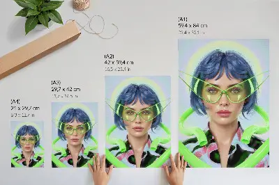 Art print a futuristic portrait of a woman with vibrant energy