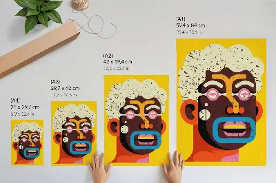 Premium wall art colorful portrait with abstract shapes and intense colors