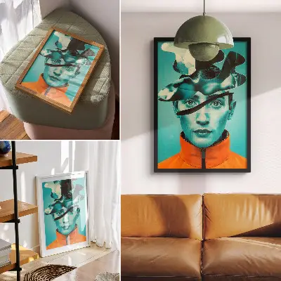 Poster contrasting colors with surreal dynamic forms