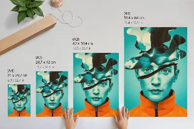 Poster contrasting colors with surreal dynamic forms