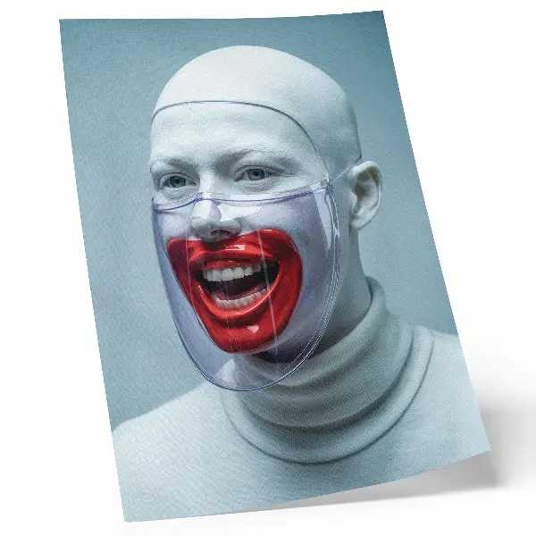 Modern face in a mask poster glazed face red