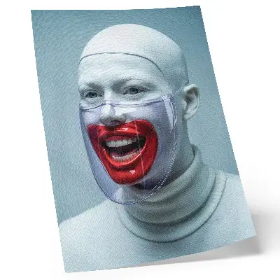 Modern face in a mask poster glazed face red