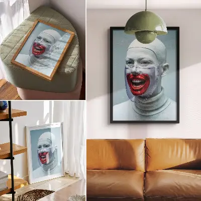 Modern face in a mask poster glazed face red